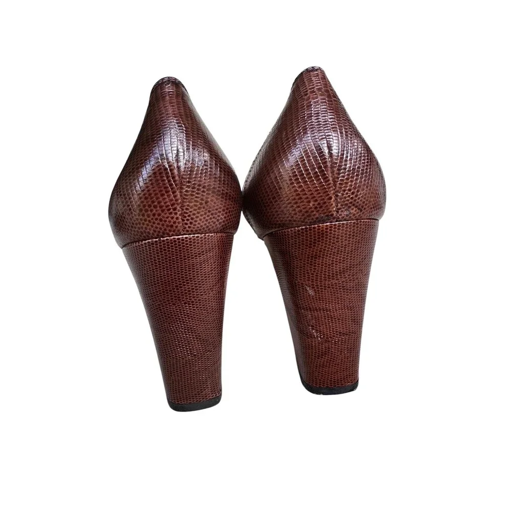Vtg Ferragamo Spectator White Leather Brown Block Heel Pumps Size 9 AA Narrow